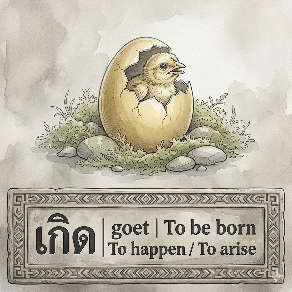 เกิด | goet | To be born / To happen / To arise
